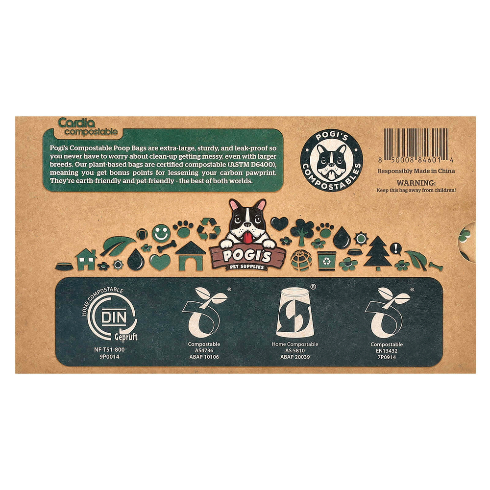 Pogi's Pet Supplies, биоразлагаемые пакеты для отходов, 18 рулонов, 270 пакетов