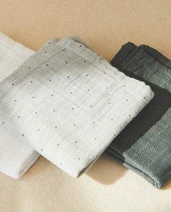 ZARA HOME ДЕТСКОЕ МУСЛИНОВОЕ ПОЛОТЕНЦЕ (НАБОР ИЗ 3 ШТ.), ЗЕЛЕНЫЙ