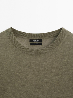 Massimo Dutti Футболка из 100% шерсти ажурной вязки, зеленоватый