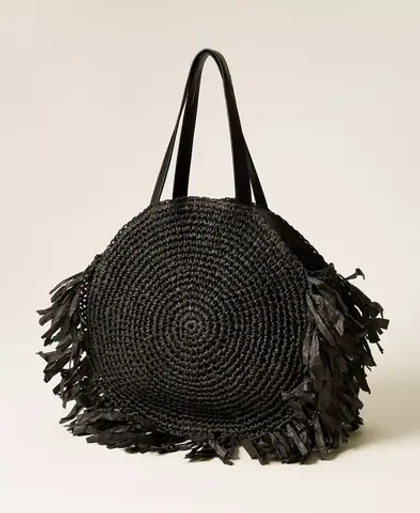 TWINSET Сумка-шопер из рафии с бахромой