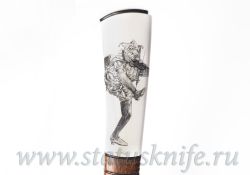 Нож ШУТ авторская работа Скримшоу Игорь Гулин Бивень Мамонта Мозаичный дамаскфотография - 9