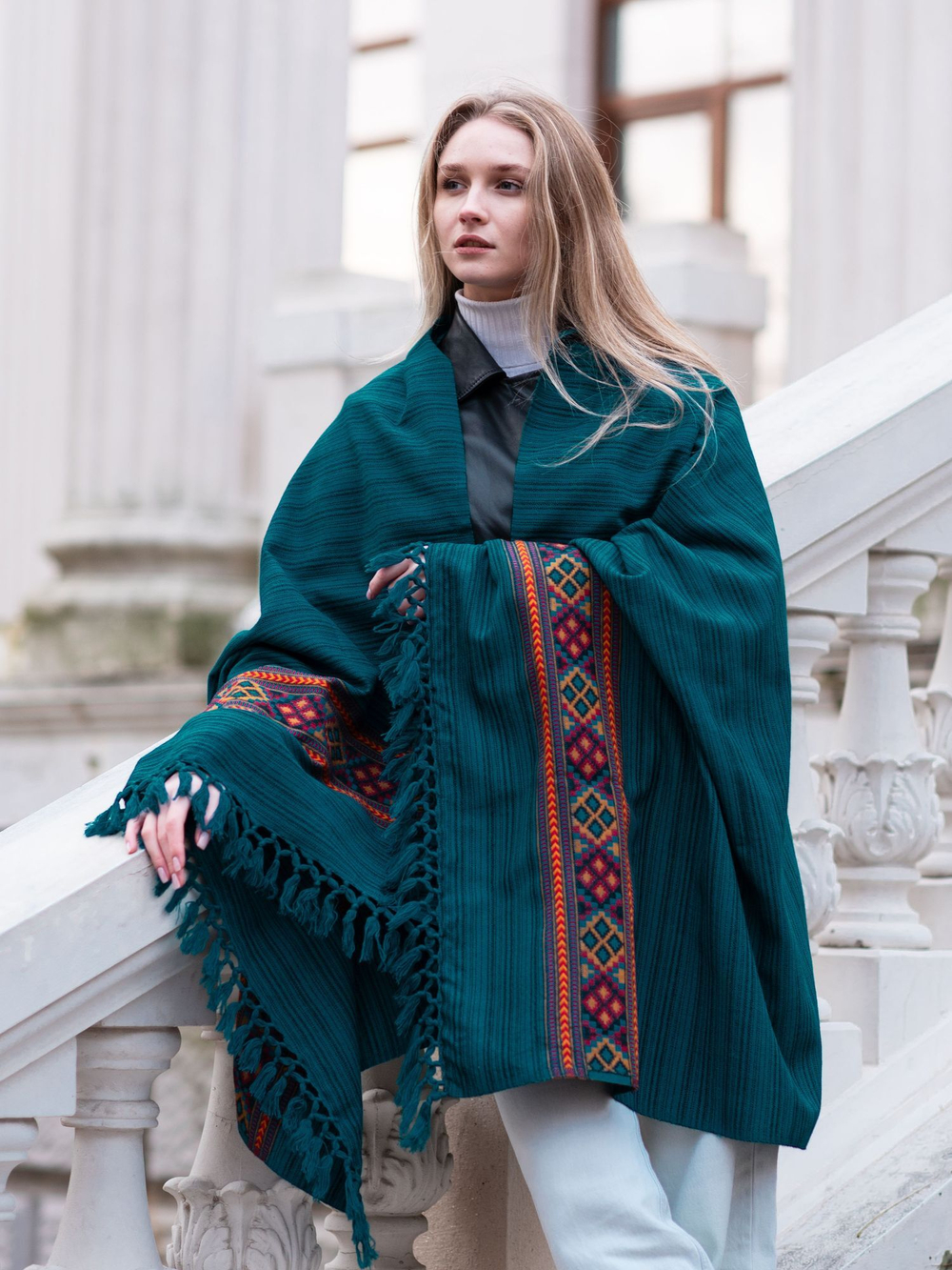 Шаль Куллу (бирюза/полоска)