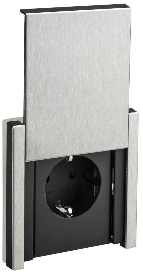 FORTE&PIANO Розетка 1-местная с заземлением с защитными шторками и крышкой винтовое крепление 16А IP44 FP721M металл никель IEK