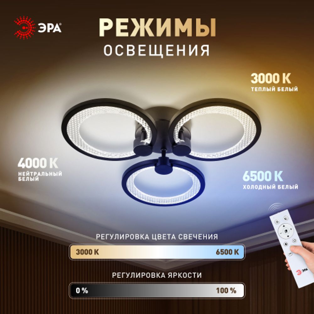 Светильник потолочный светодиодный ЭРА Модерн Odry CLL-1-46W 3K-6,5K RC BK с ДУ черный | Светильники SPB-6 с ДУ