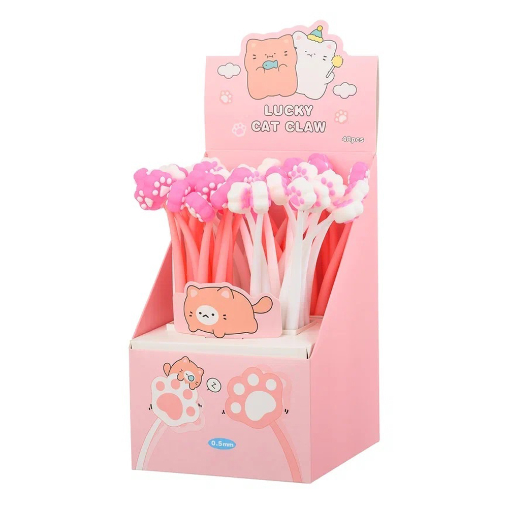 Ручка шариковая, Basir, синие чернила, серия "Лапки", гибкий корпус с фигуркой, 48 шт