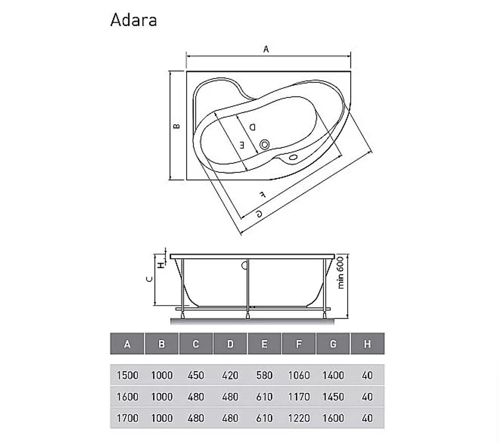 Ванна акриловая Relisan Adara Гл000013733 160х100 белая