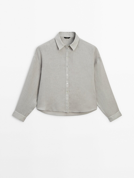 Massimo Dutti рубашка из 100% льна, мягкий серый