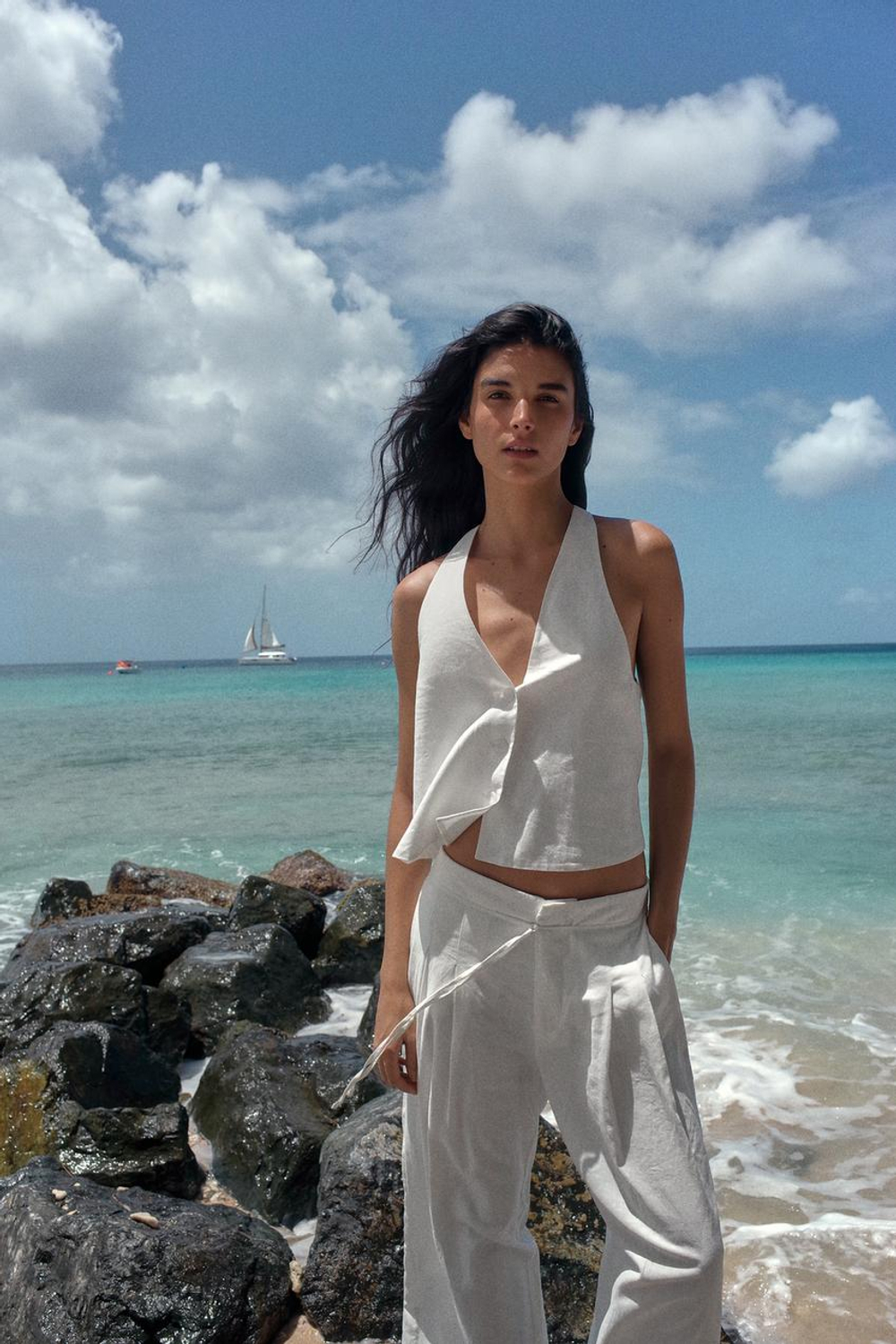 ZARA ЖИЛЕТ С ПУГОВИЦАМИ, ЖЕЛТОВАТО-БЕЛЫЙ