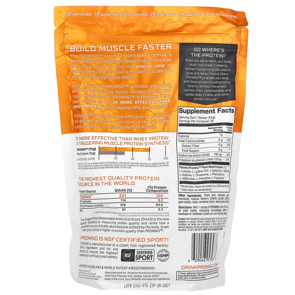 Promino, Rethink Protein ™, апельсин, 540 г (19 унций)