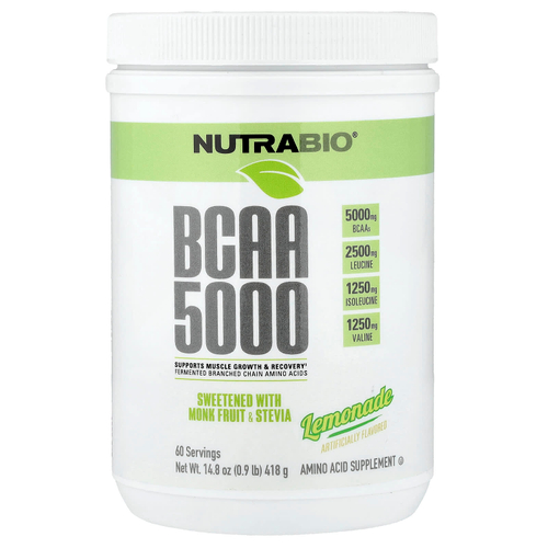 NutraBio, BCAA 5000, лимонад, 418 г (0,9 фунта 14,8 унции)