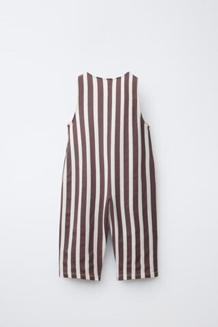 ZARA ДЛИННЫЙ КОМБИНЕЗОН В ПОЛОСКУ , ЭКРЮ/КОРИЧНЕВЫЙ