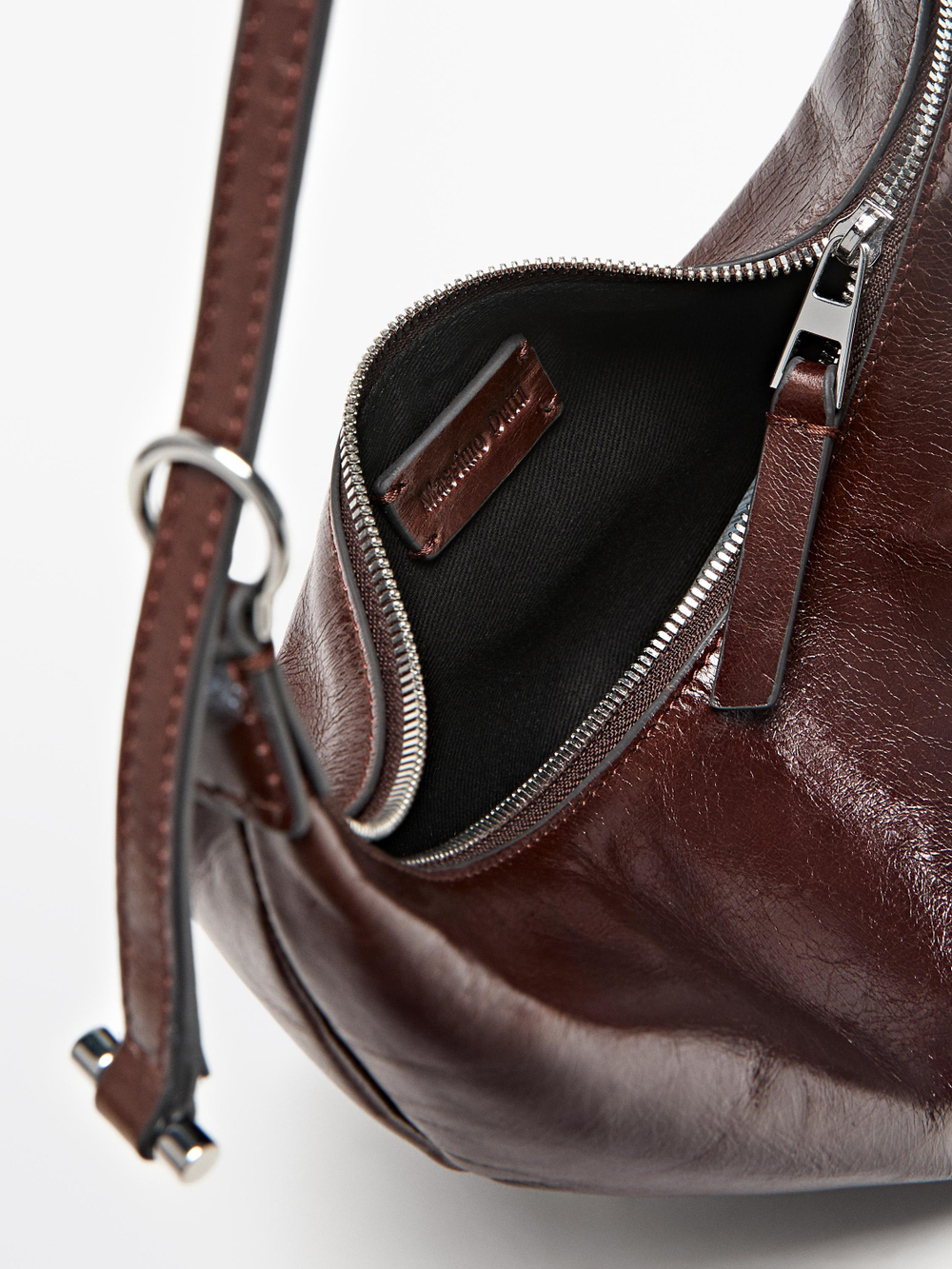 Massimo Dutti Мини-сумка из кожи наппа, коричневый