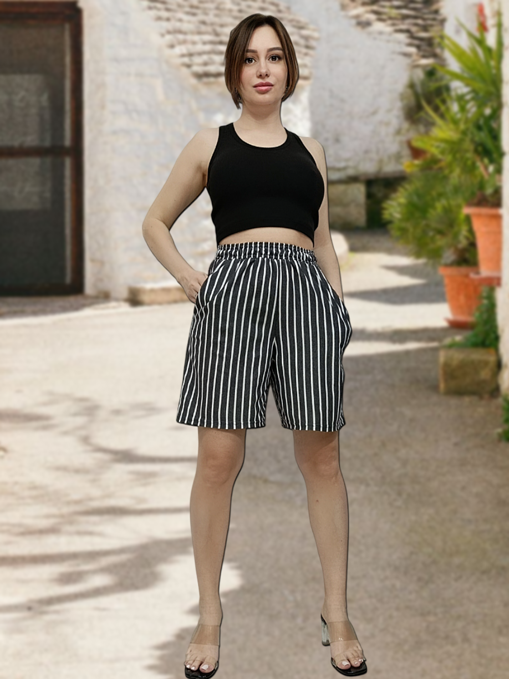 22231 Шорты женские пике темно-серо/белая полоска (56)