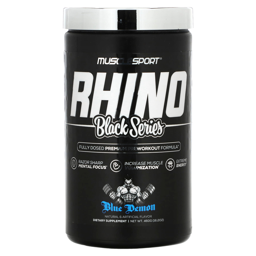 MuscleSport, Black Series, Rhino, вкус голубой Демон, 460 г (16,2 унции)
