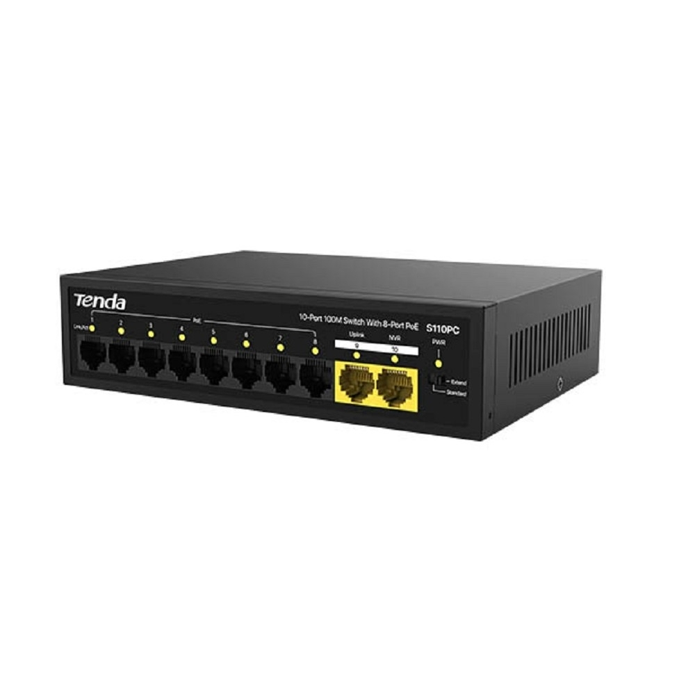 Коммутатор TENDA S110PC Коммутатор настольный 10-Ports 10/100 Base-TX 8-Ports PoE (PoE бюджет 75W)