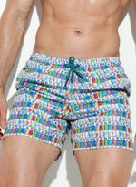 Мужские пляжные шорты с принтом в виде цветных бутылочек (Размер: L) (Цвет: белый)