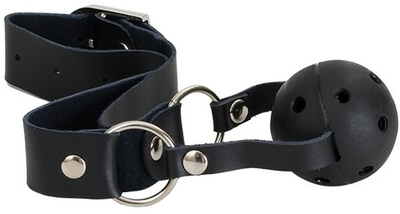 Чёрный кожаный кляп с шаром