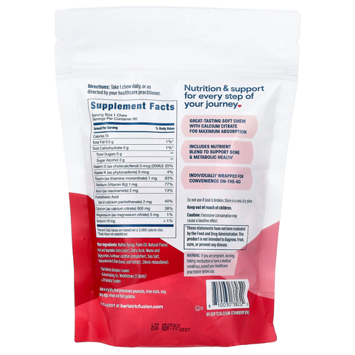 Bariatric Fusion, жевательные таблетки с кальцием, со вкусом клубники, 60 жевательных таблеток