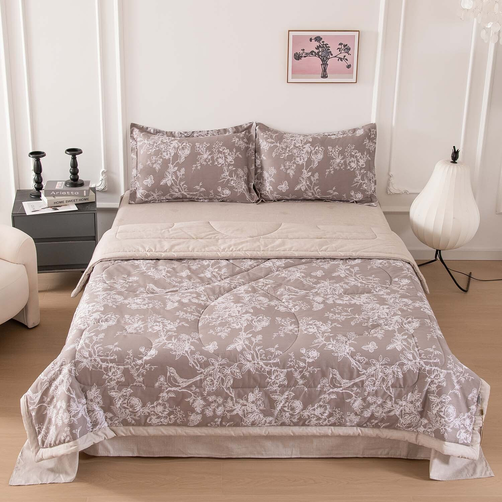 Комплект постельного белья Сатин с Одеялом 100% хлопок на резинке OBR164