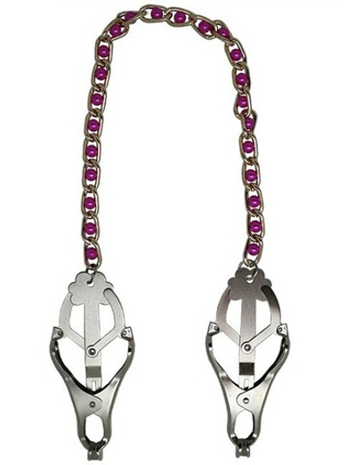 Мощные зажимы для груди с золотистой цепочкой с розовыми бусинками (Цвет: серебряный, золотистый, розовый)