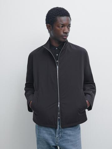 Massimo Dutti Куртка из эластичной ткани с двойной молнией, морской темно-синий