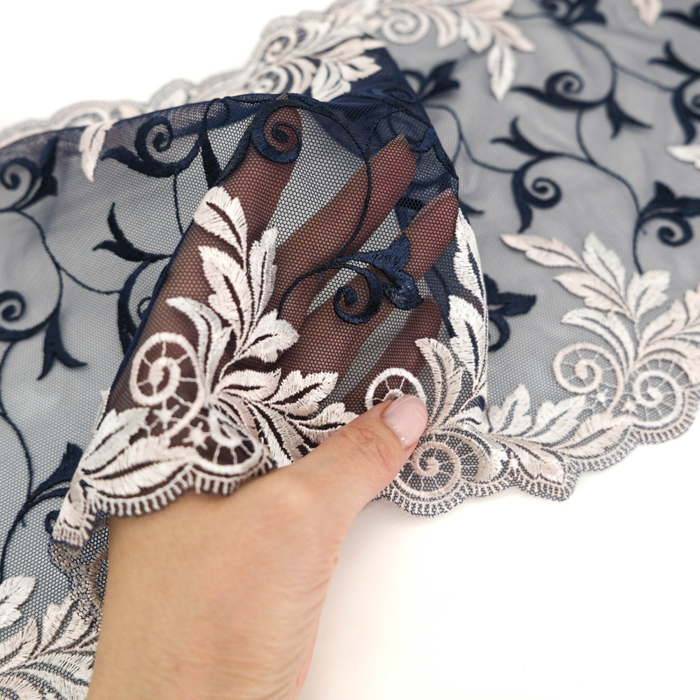 Вышивка на сетке Adeline СИНИЙ/ПУДРА, 21,5см