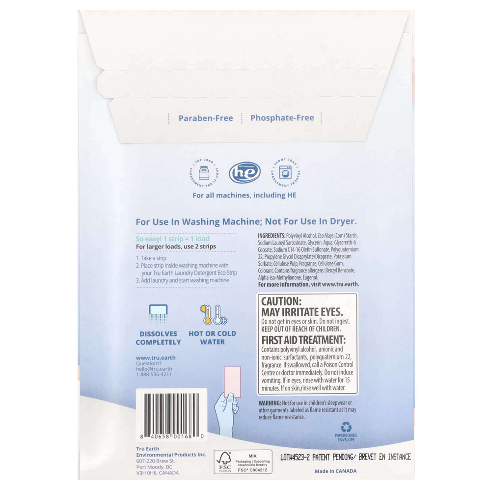 Tru Earth, Кондиционер для белья, эко-полоски, ультраконцентрированные, из свежего льна, 32 шт.