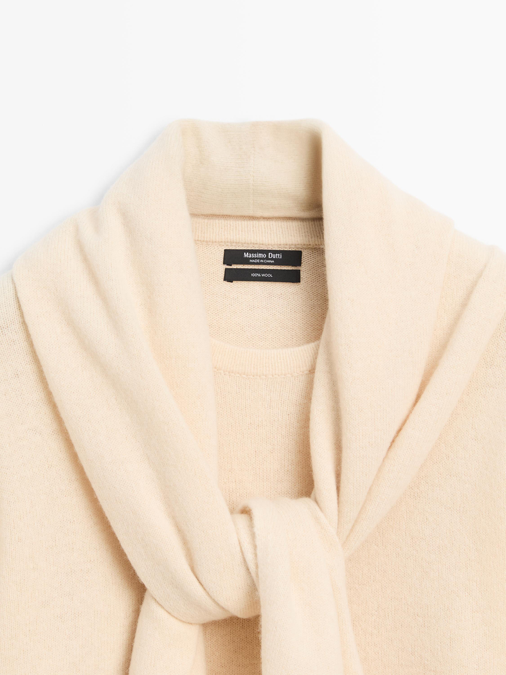 Massimo Dutti Трикотажный свитер с шарфом, натуральный/кремовый