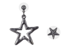 Серьги пусеты ассиметричные звезды. Бижутерный сплав. Оттенок графит.