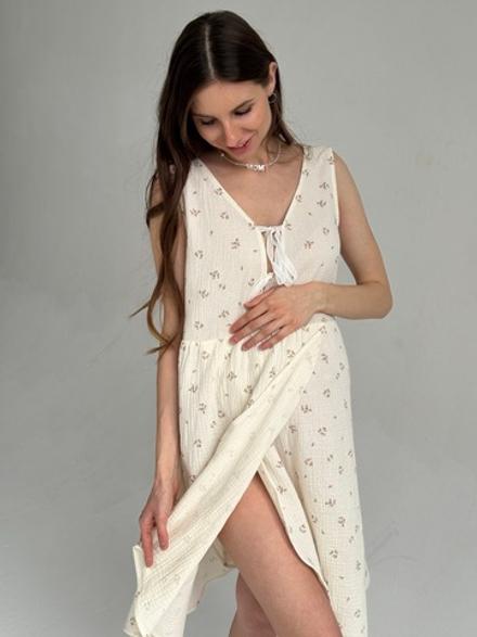 Платье на роды Благословение, Айвори с цветами