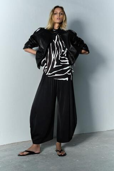 ZARA БРЮКИ СВОБОДНОГО КРОЯ — ZW COLLECTION, ЧЕРНЫЙ