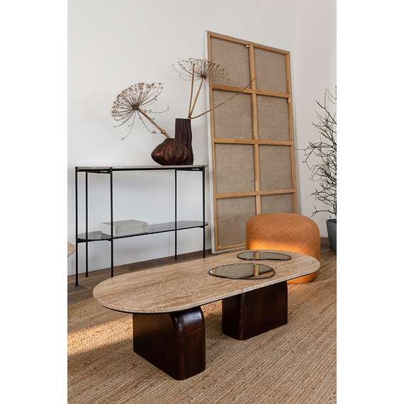 Журнальный столик Torhill, 120х50 см, бежевый травертин, орех