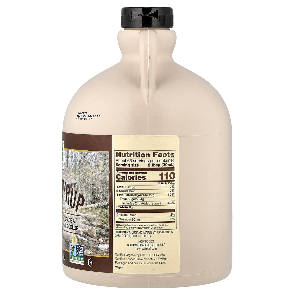 NOW Foods, Real Food, органический кленовый сироп, класс A, темный цвет, 1,89 л (64 жидк. унции)