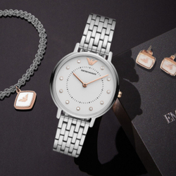 EMPORIO ARMANI Gypsophila Collection Wrist Watch Quartz Movement Stainless Steel Strap White Dial Women"s Watch