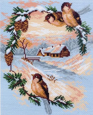 "Зимняя открытка"-07341 канва с рисунком