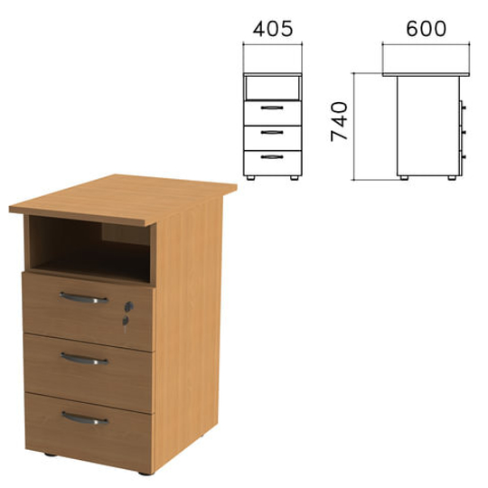 Тумба приставная "Эко", 405х600х740, 3 ящика, полка, замок, бук бавария, 402787-55