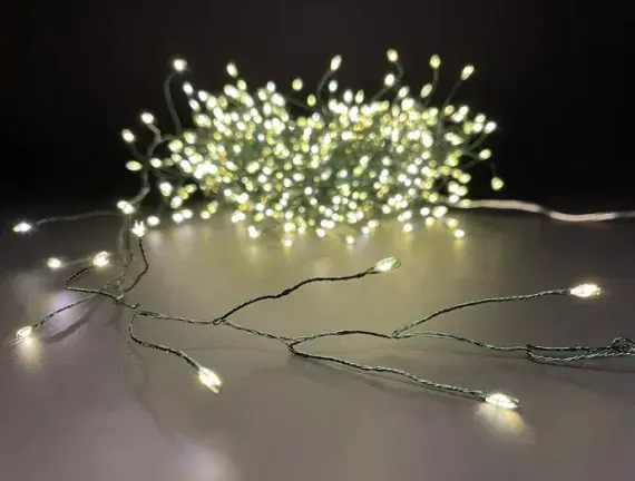 Гирлянда Капли 400 теплых белых микро ламп, 1000 см., 8 функций, таймер, зеленый провод, Luca (84637)