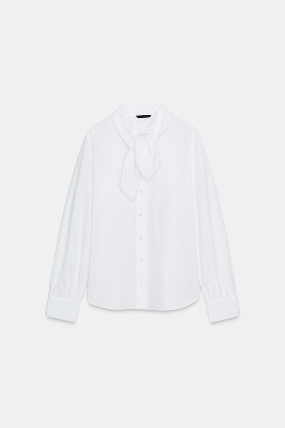 ZARA РУБАШКА ИЗ ПОПЛИНА С ЗАВЯЗКОЙ, БЕЛЫЙ