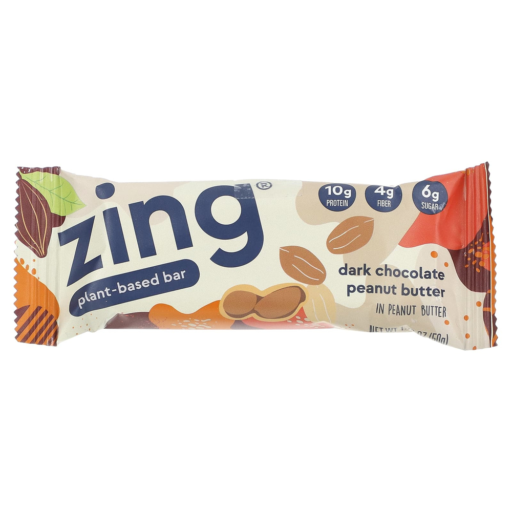 Zing Bars, растительный батончик, темный шоколад с арахисовой пастой в арахисовой пасте, 6 батончиков по 50 г (1,74 унции)