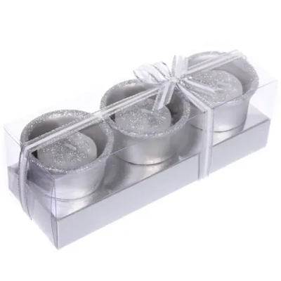 Свечи новогодние «Снежинки» 17*6*6см (набор 3шт), Серебро