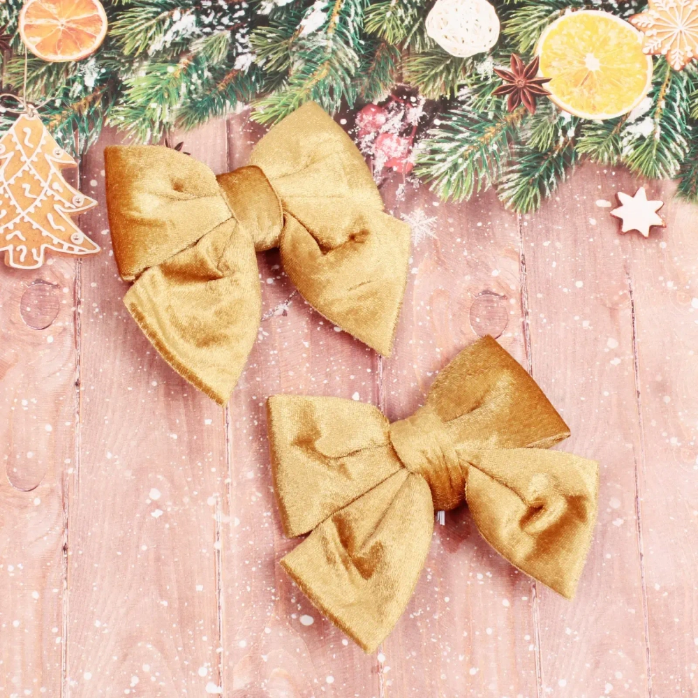 Бант на ёлку «Велюровый стиль» 12*15 см (набор 2 шт), золото