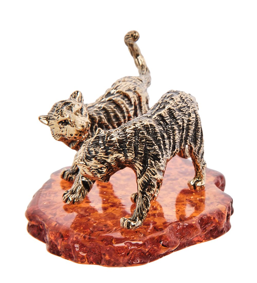 Народные промыслы AM-3185 Фигурка «Тигры Саванна» (латунь, янтарь)