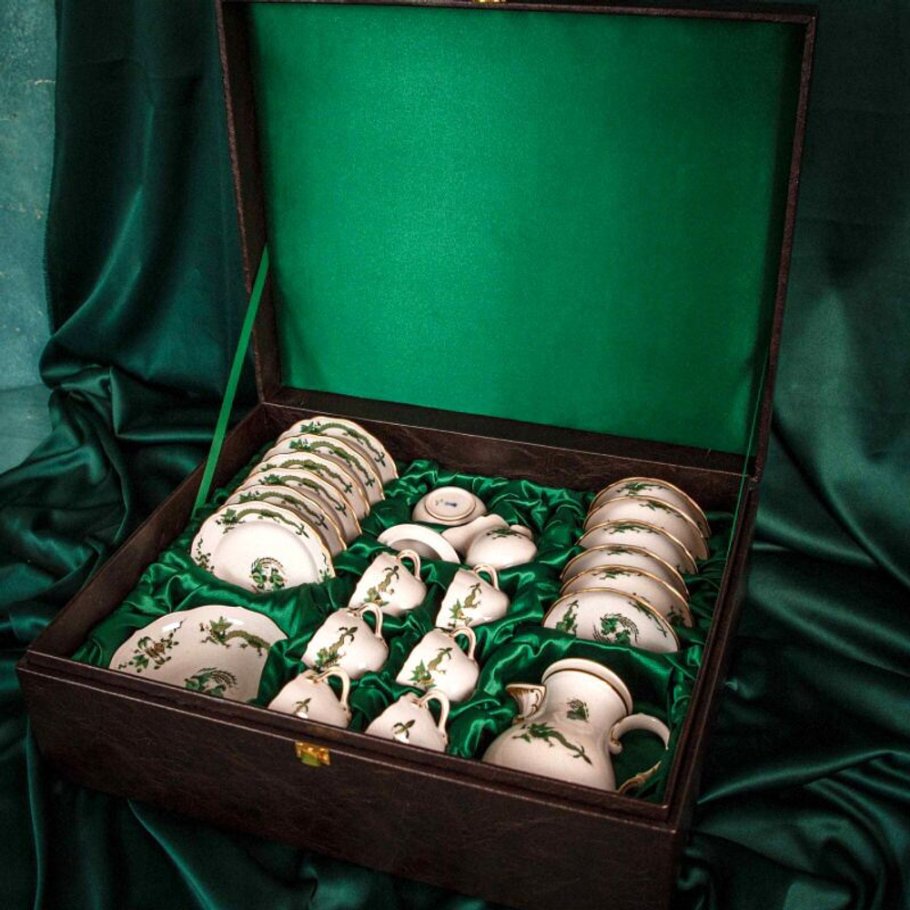 Кофейный сервиз на 6 персон «Зеленый дракон и феникс»