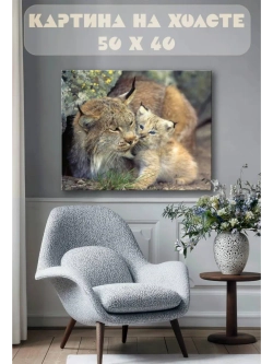 Картина на стену 40 X 50 Рысь с детенышем