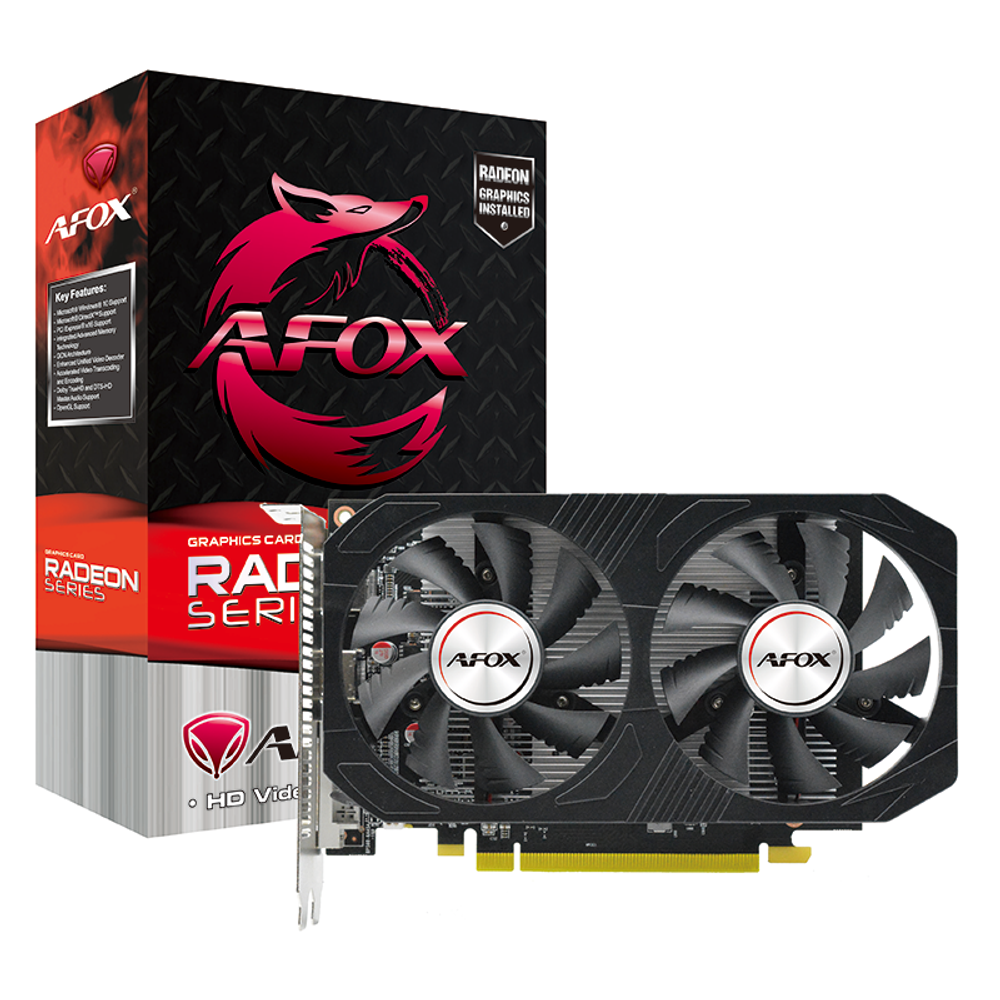 Видеокарта AFOX AMD Radeon RX 550, 4Гб GDDR5, 128 бит, Retail, PCIe3.0, 2xFAN, 2-SLOT, 50Вт, HDMI, DVI, DP (AFRX550-4096D5H4-V4)