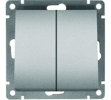 Выключатель двухклавишный "UNIVersal" серия "Афина ", с/у, 10А, 220В, серебро (еврослот) (HU2311)