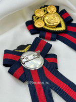 Брошь золотой герб с сине-красной лентой 12х6 см