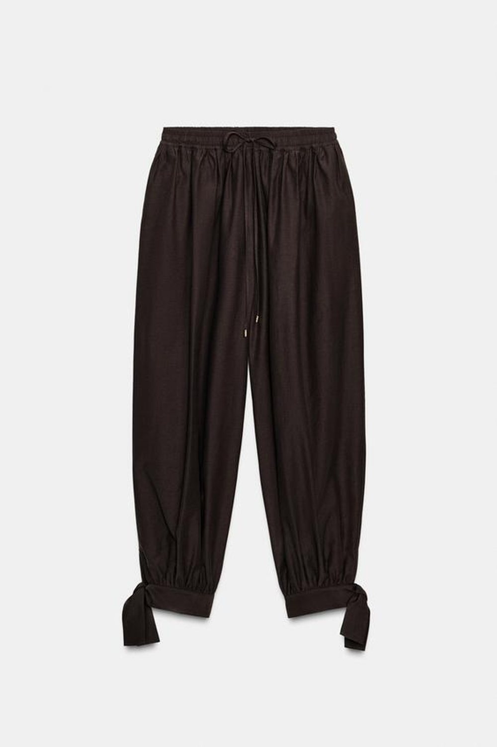 ZARA ШИРОКИЕ БРЮКИ С БАНТАМИ, КОРИЧНЕВЫЙ