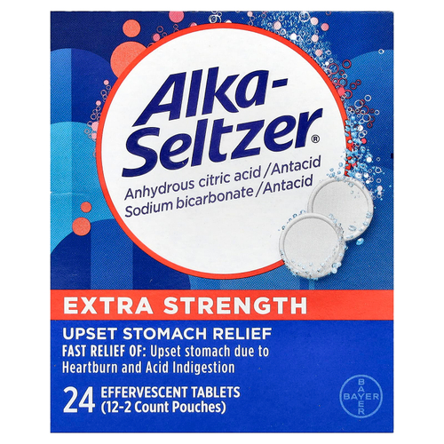 Alka-Seltzer, средство от расстройства желудка, повышенная сила действия, 24 шипучих таблетки