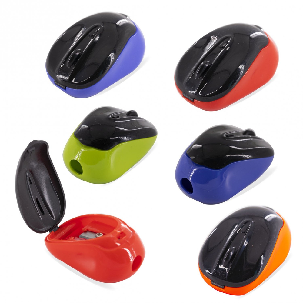 Набор пластиковых точилок Alingar, "Компьютерная мышь", 2 отверстия, с контейнером, цвет ассорти, zip-пакет, 4 шт. в наборе